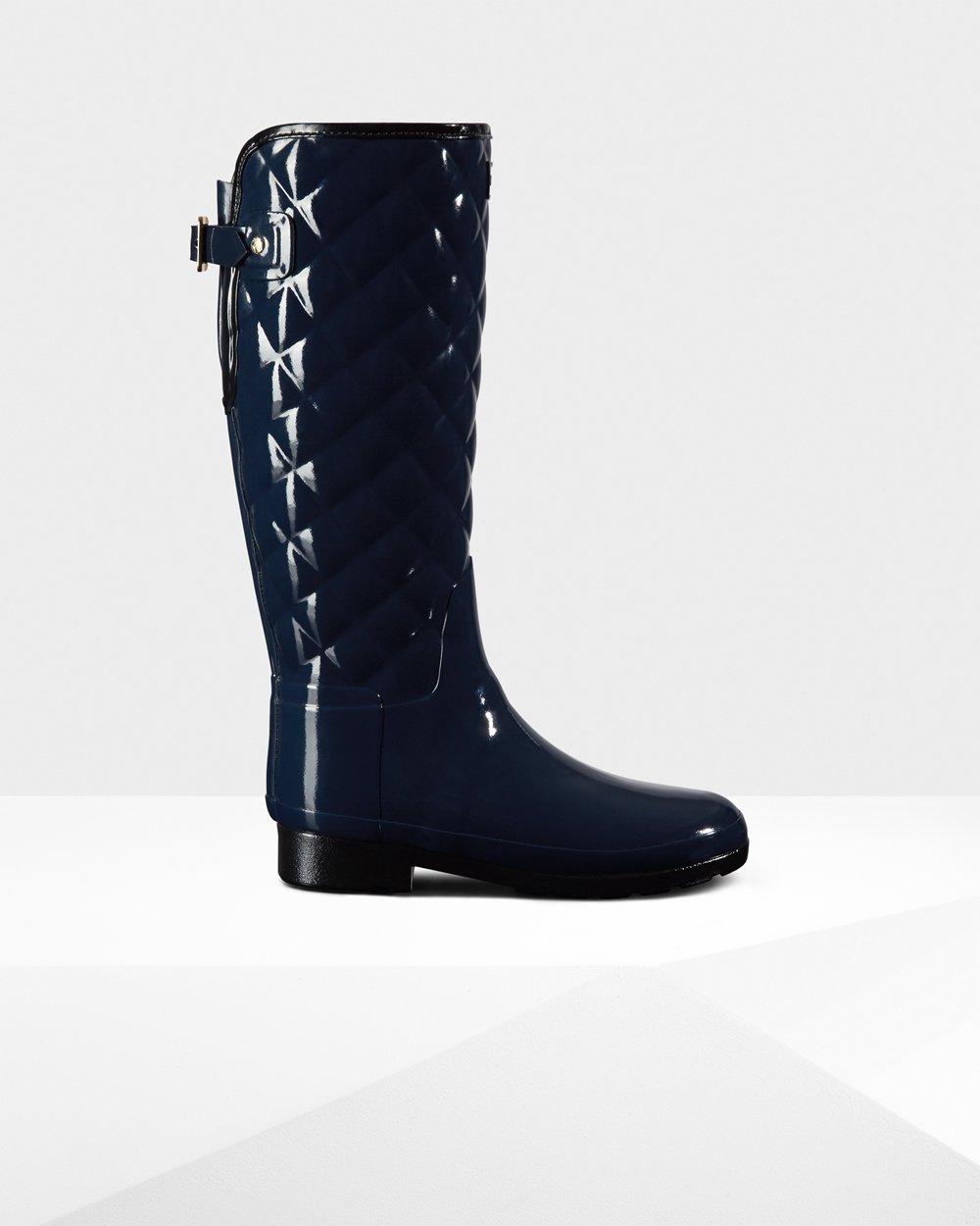 Hunter Mujer Refined Adjustable Quilted Gloss - Botas de Lluvia Azul Marino - 519-RCIESO